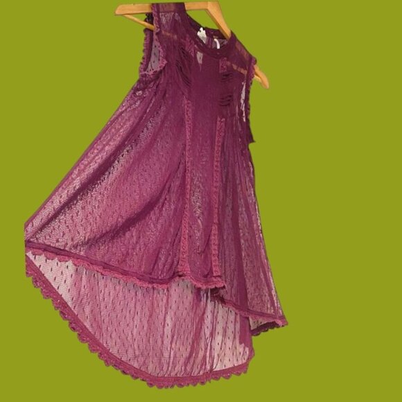 Free People Deep Purple Sheer Lace Sleeveless Top Size XSmall - Picture 9 of 16